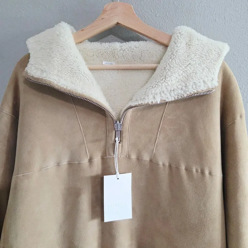 Filippa K Veda Suede Shearling Hooded Anorak Coat XS S